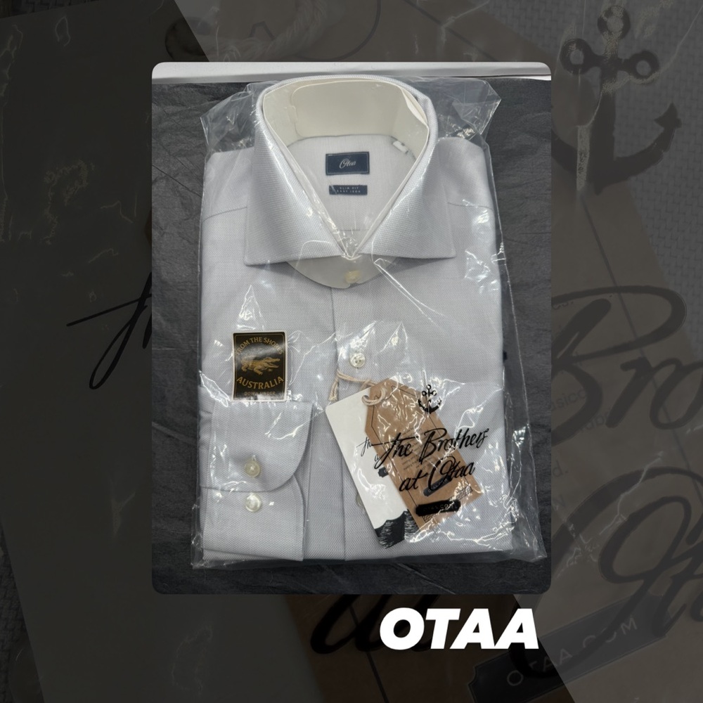 NWT Otaa Grey Weave Non-Iron Slim Fit Shirt
